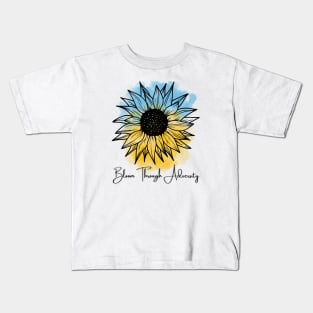 Bloom Through Adversity - Sunflower/Ukrainian Flag (Watercolor) Kids T-Shirt